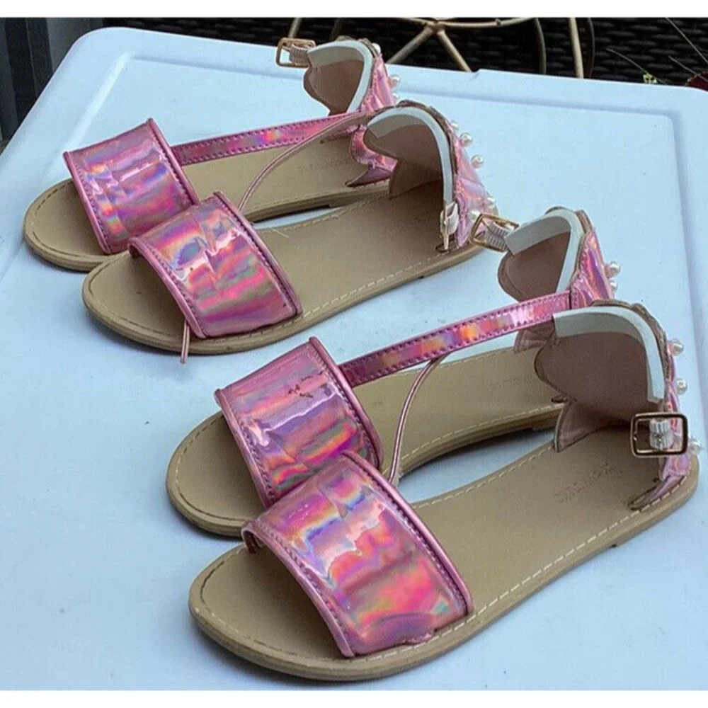 crewcuts girls pink sandals Pearls Shell Back Design Big Girls Sz 1